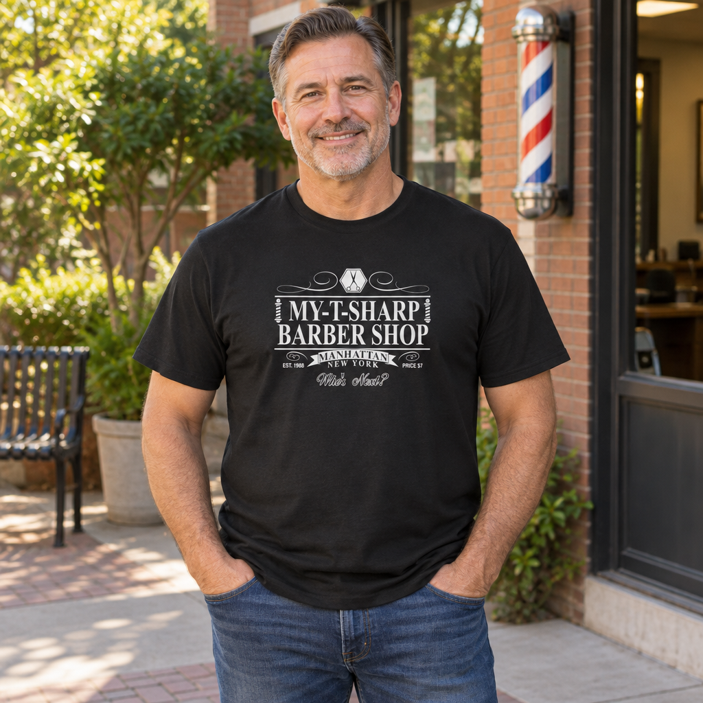 My-T-Sharp Barber Shop — Black T-Shirt — lifestyle alt