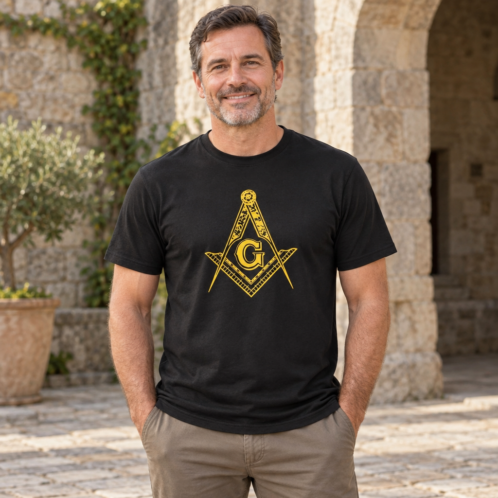 Masonic Square and Compass — Black T-Shirt — lifestyle alt