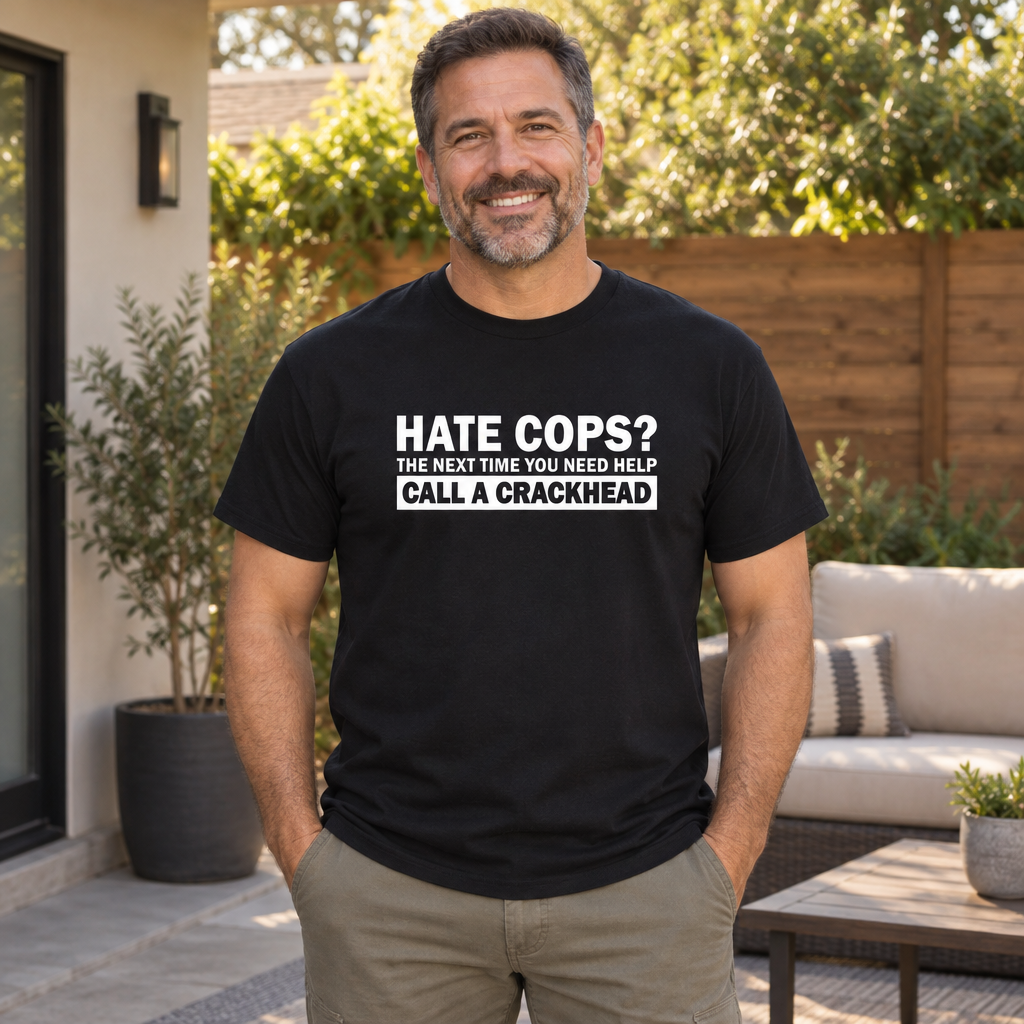 Hate Cops Call a Crackhead — Black T-Shirt — lifestyle alt