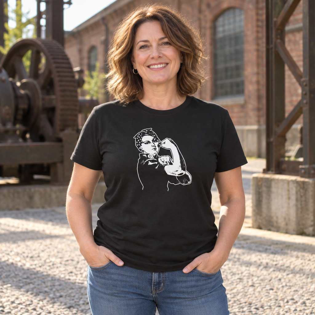 Rosie Riveter Illustration — Black T-Shirt — lifestyle alt