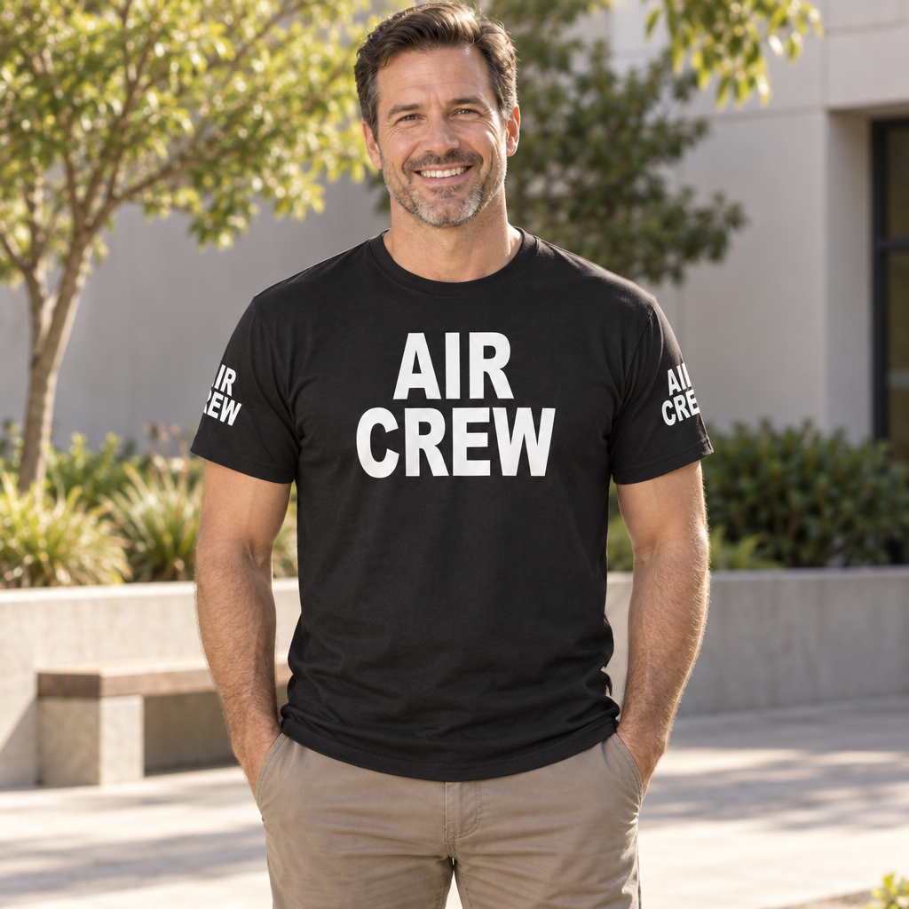 Air Crew Front and Sleeve Lettering — Black T-Shirt — lifestyle alt