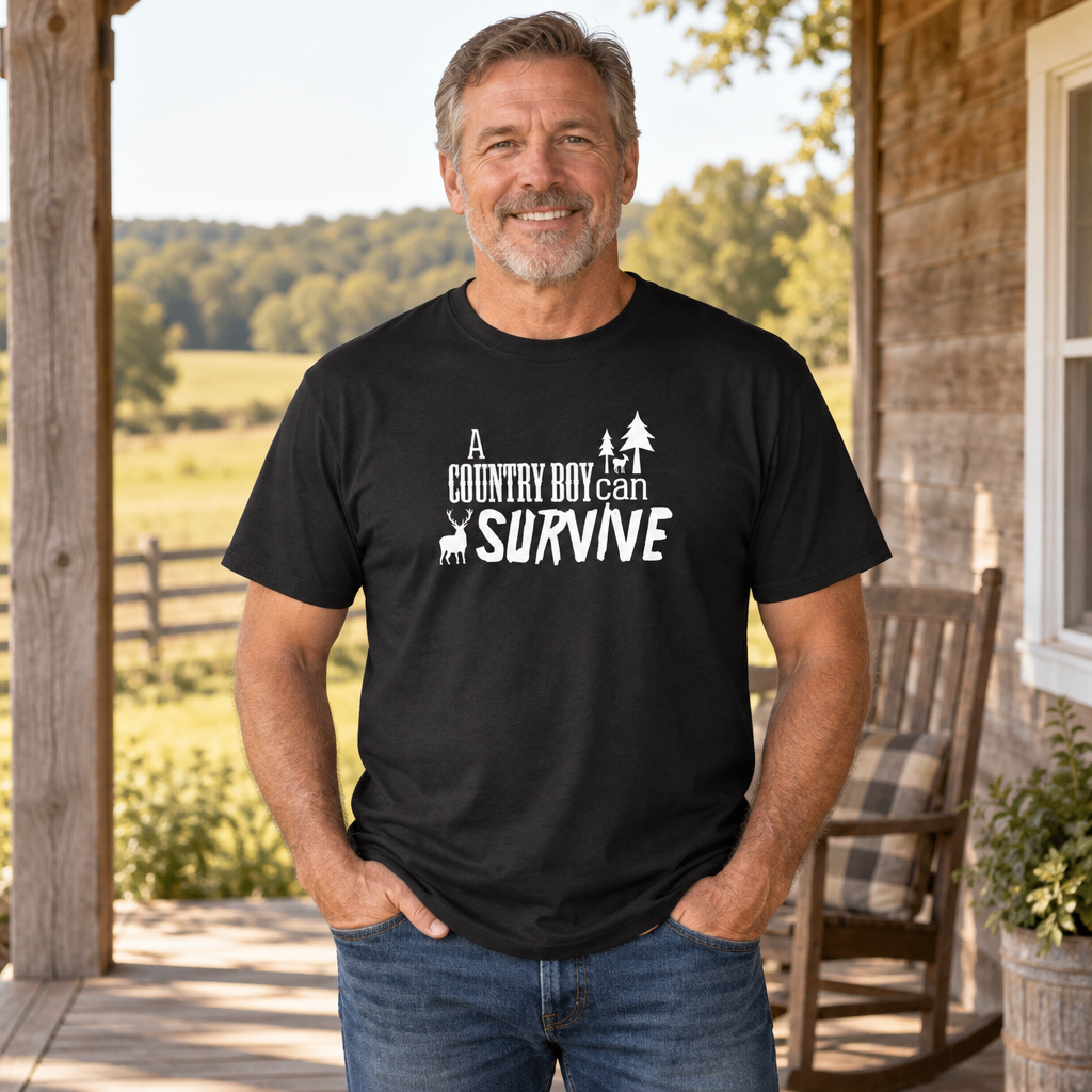 A Country Boy Can Survive — Black T-Shirt — lifestyle alt