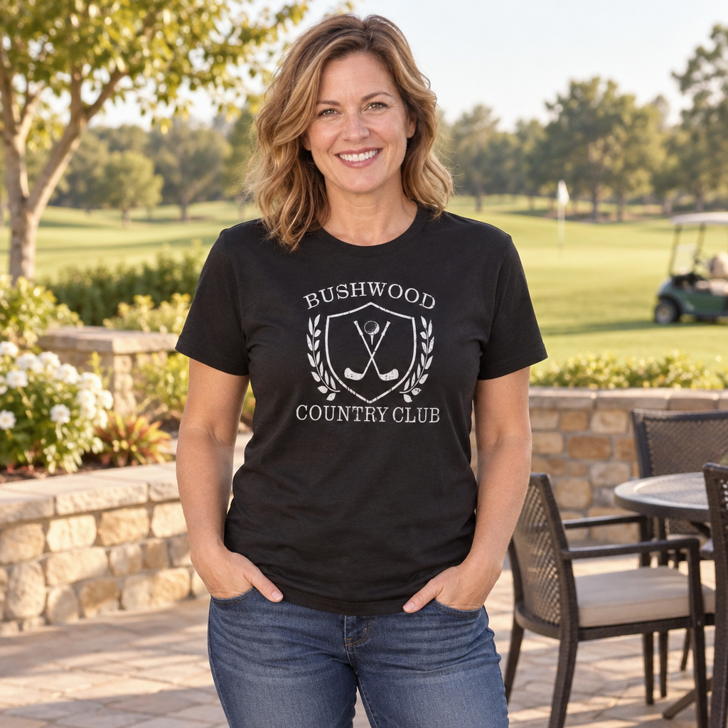 Bushwood Country Club Crest — Black T-Shirt — lifestyle alt