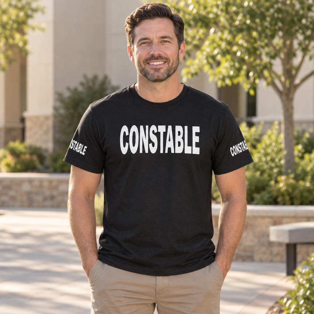Constable Front and Sleeve Lettering — Black T-Shirt — lifestyle alt