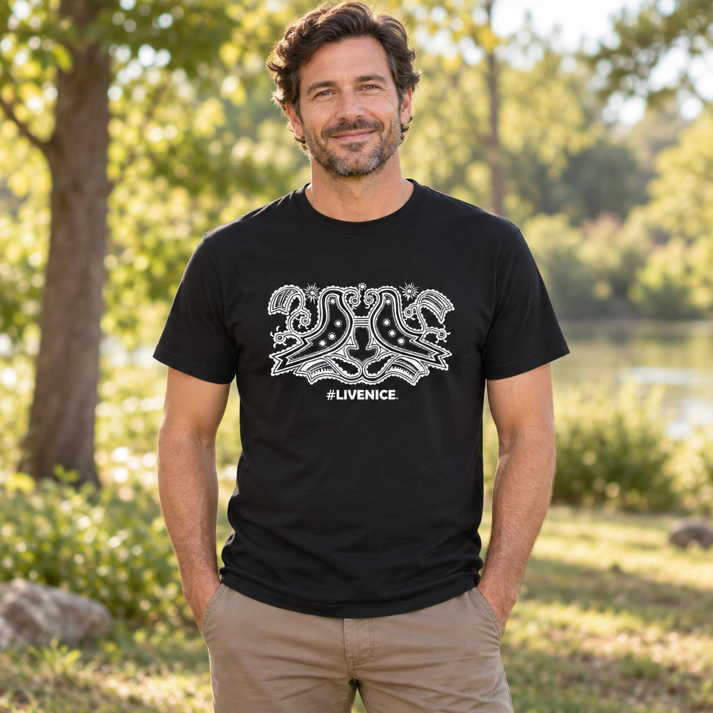 Live Nice Love Birds — Black T-Shirt — lifestyle alt