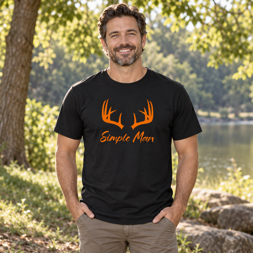 Simple Man Antlers — Black T-Shirt — lifestyle alt