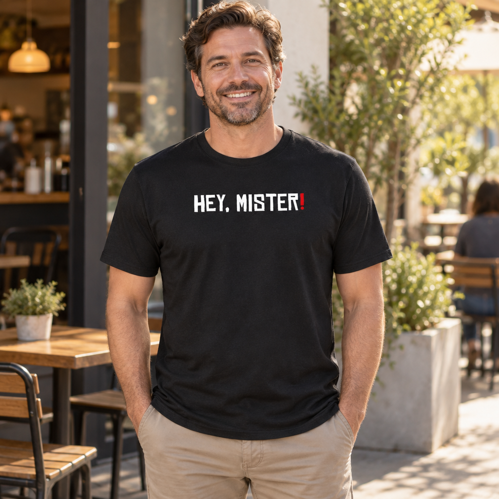 Hey Mister — Black T-Shirt — lifestyle alt