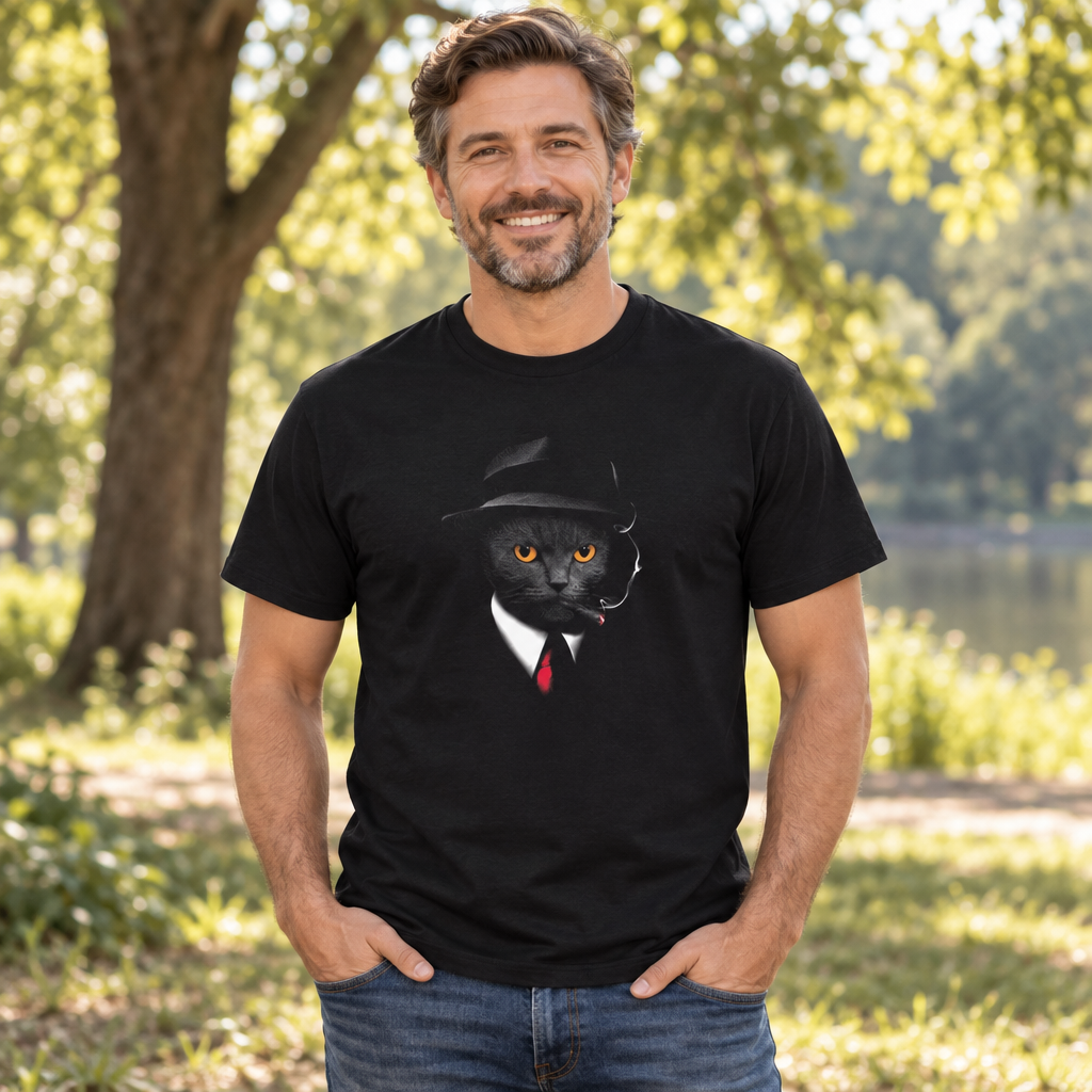 Secret Agent Cat — Black T-Shirt — lifestyle alt