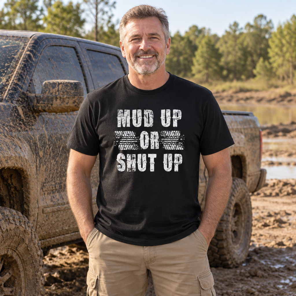 Mud Up or Shut Up — Black T-Shirt — lifestyle alt