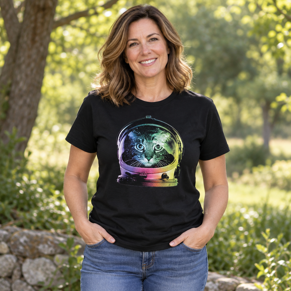 Astronaut Cat — Black T-Shirt — lifestyle alt