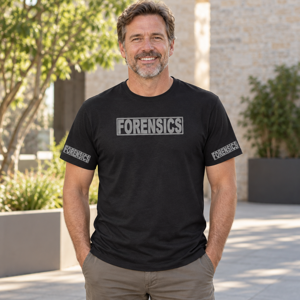 Forensics Front and Sleeve Print — Black T-Shirt — lifestyle alt