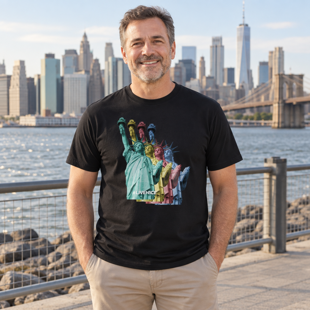 Colorful Statue of Liberty — Black T-Shirt — lifestyle alt