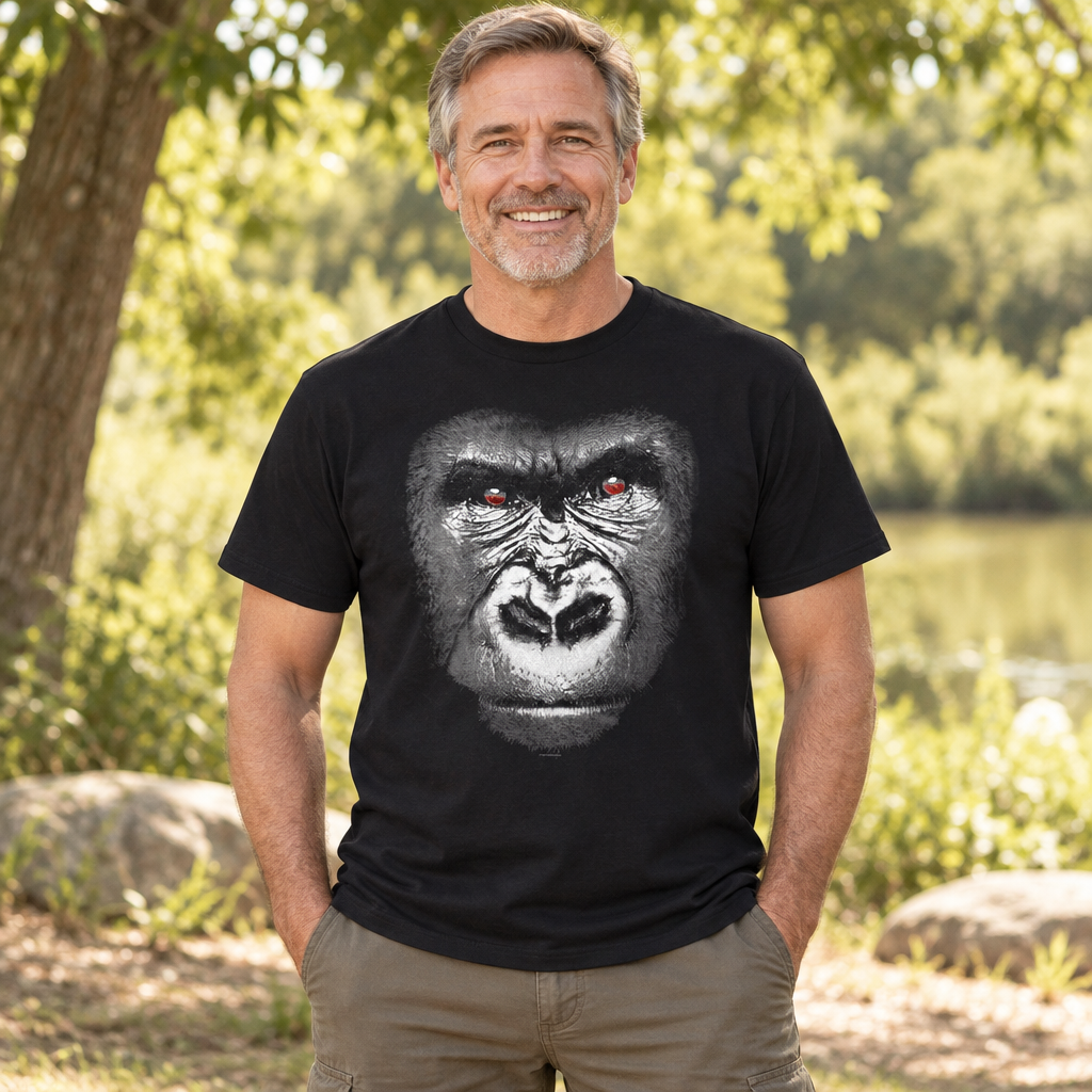 Silverback Gorilla Portrait — Black T-Shirt — lifestyle alt