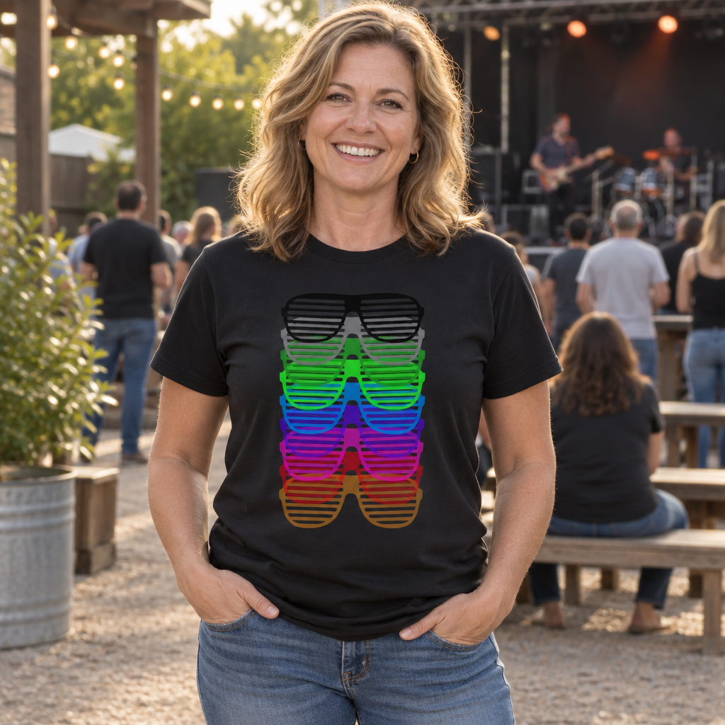 Rainbow Shutter Shades — Black T-Shirt — lifestyle alt