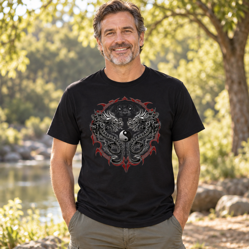 Yin Yang Dragons — Black T-Shirt — lifestyle alt