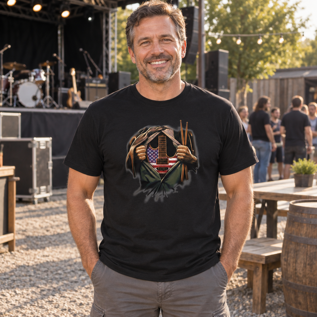 Guitar and Drums Torn Shirt — Black T-Shirt — lifestyle alt