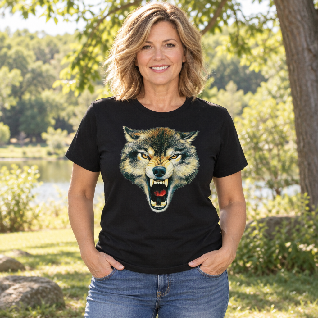 Snarling Wolf — Black T-Shirt — lifestyle alt