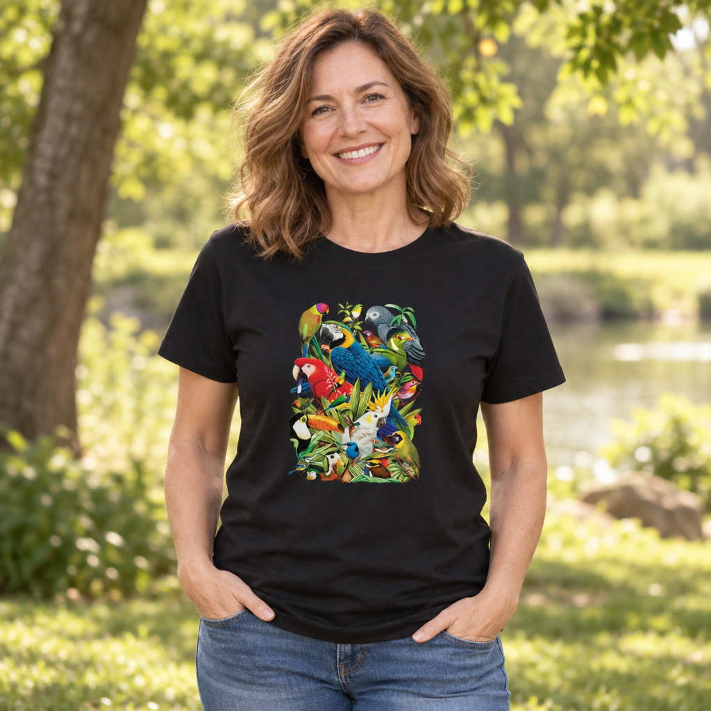 Tropical Birds — Black T-Shirt — lifestyle alt