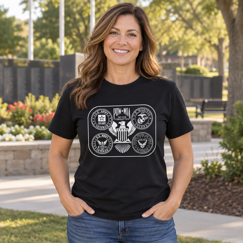 POW MIA You Are Not Forgotten — Black T-Shirt — lifestyle alt