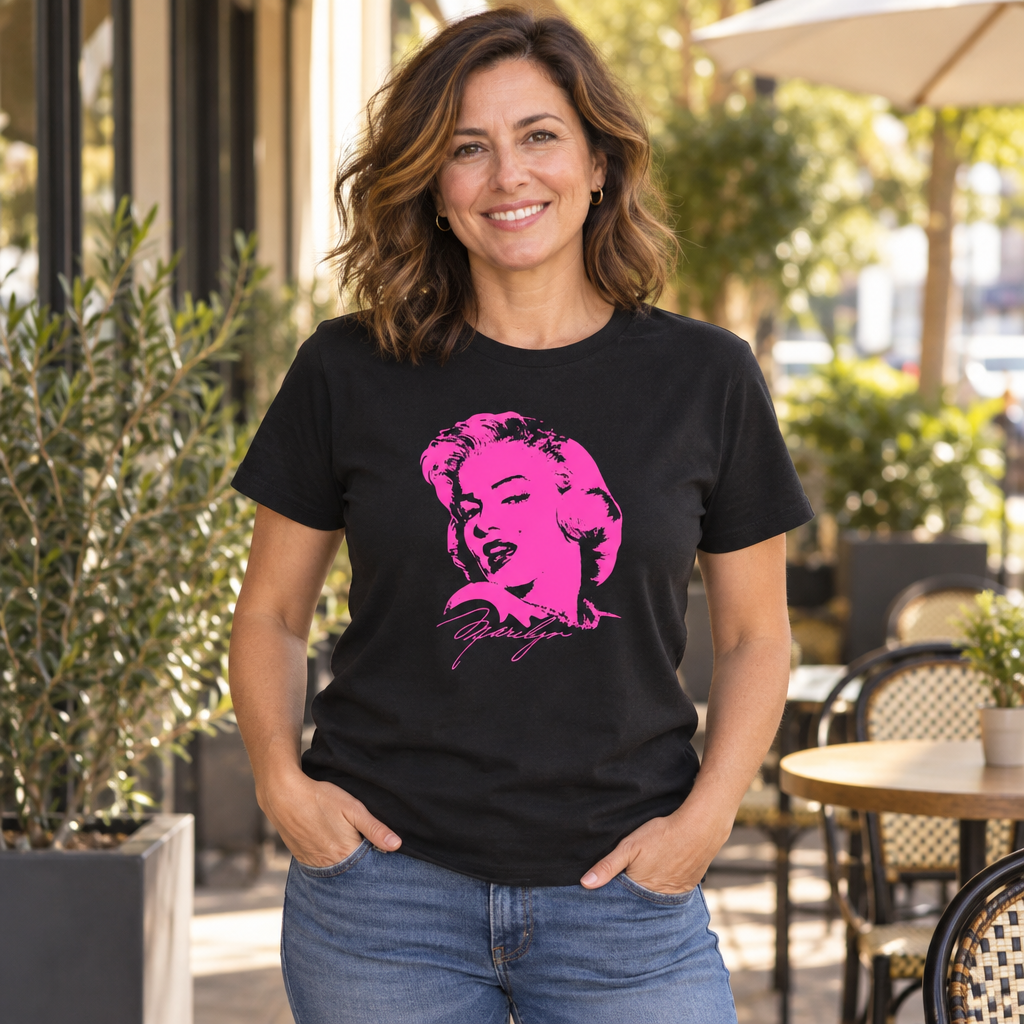 Pink Hollywood Portrait — Black T-Shirt — lifestyle alt