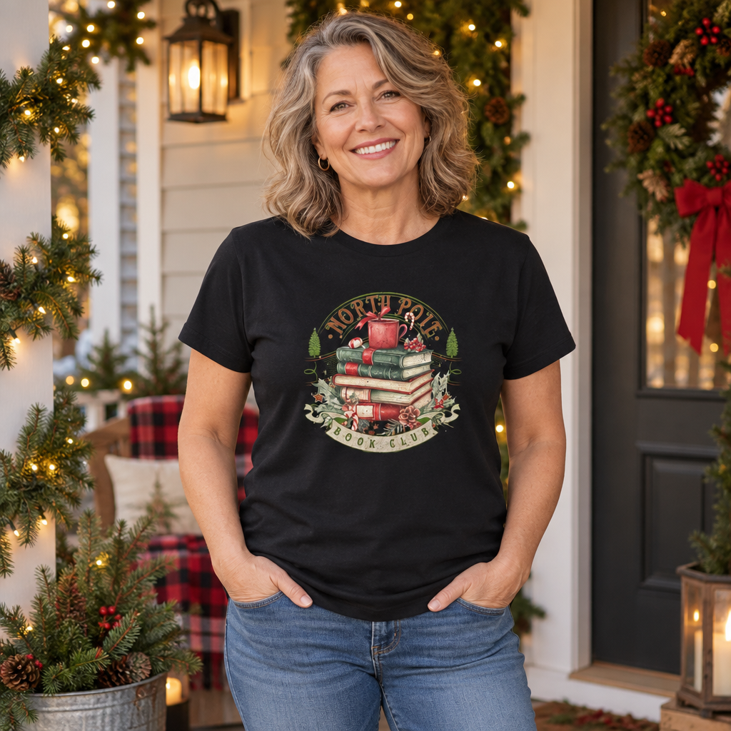 North Pole Book Club — Black T-Shirt — lifestyle alt