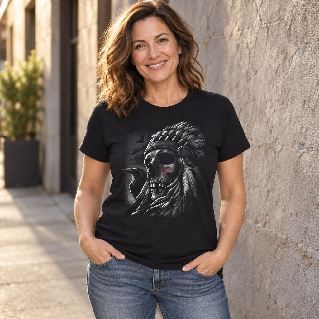 Eagle and Feathered Skull — Black T-Shirt — lifestyle alt