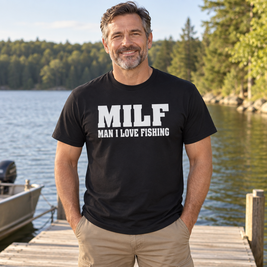 MILF Man I Love Fishing — Black T-Shirt — lifestyle alt