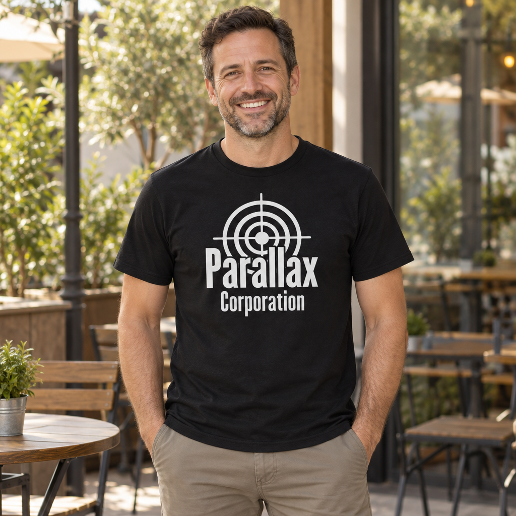 Parallax Corporation — Black T-Shirt — lifestyle alt