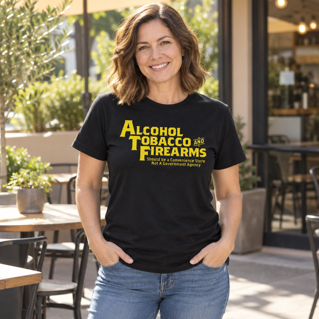 Alcohol Tobacco and Firearms Convenience Store — Black T-Shirt — lifestyle alt