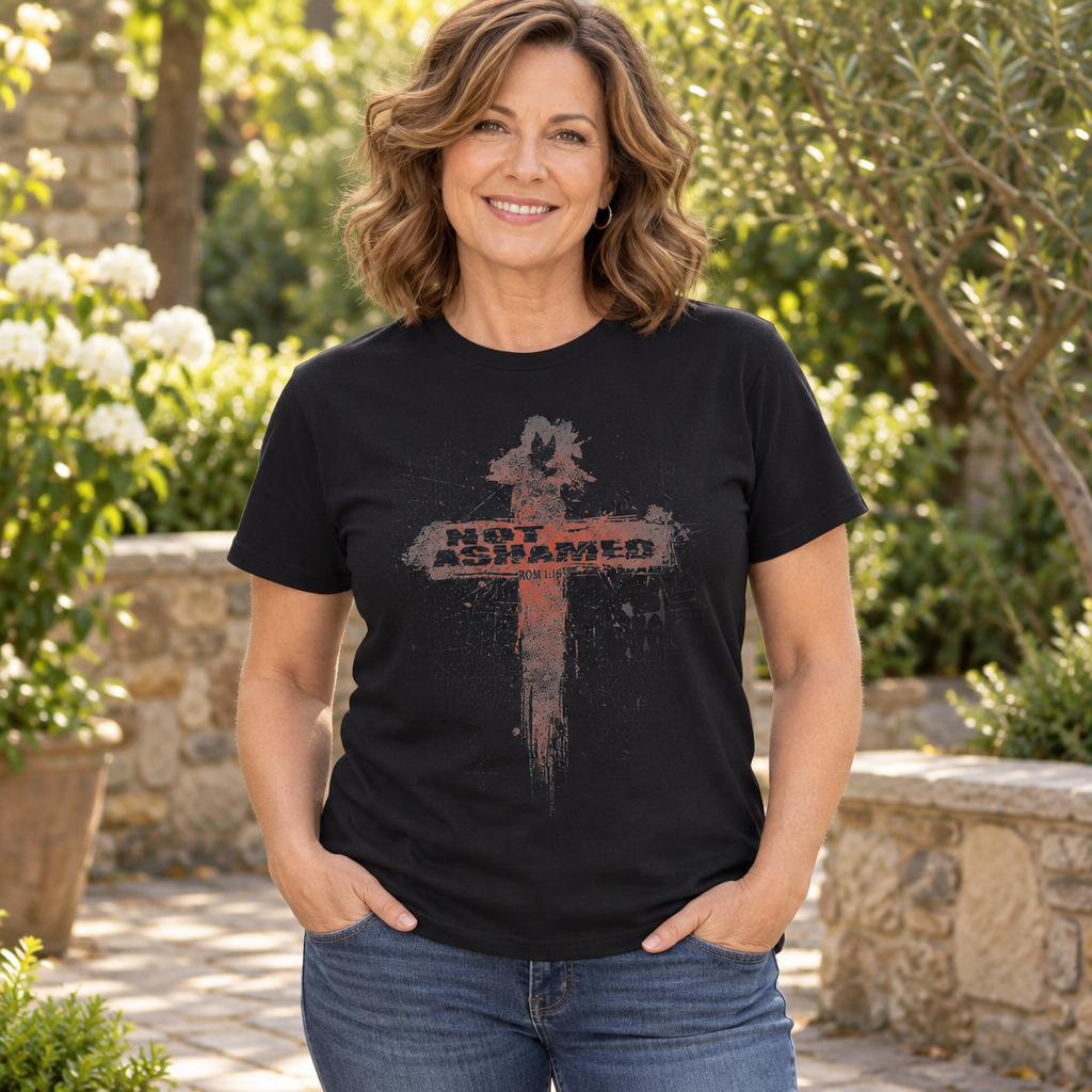 Not Ashamed Cross — Black T-Shirt — lifestyle alt
