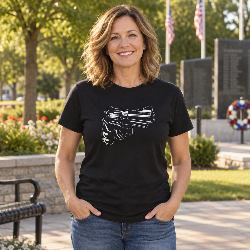 Revolver Line Drawing — Black T-Shirt — lifestyle alt