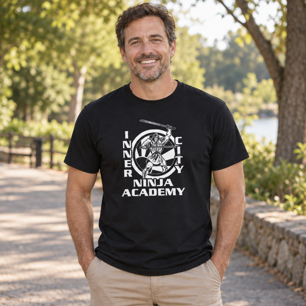 Inner City Ninja Academy — Black T-Shirt — lifestyle alt