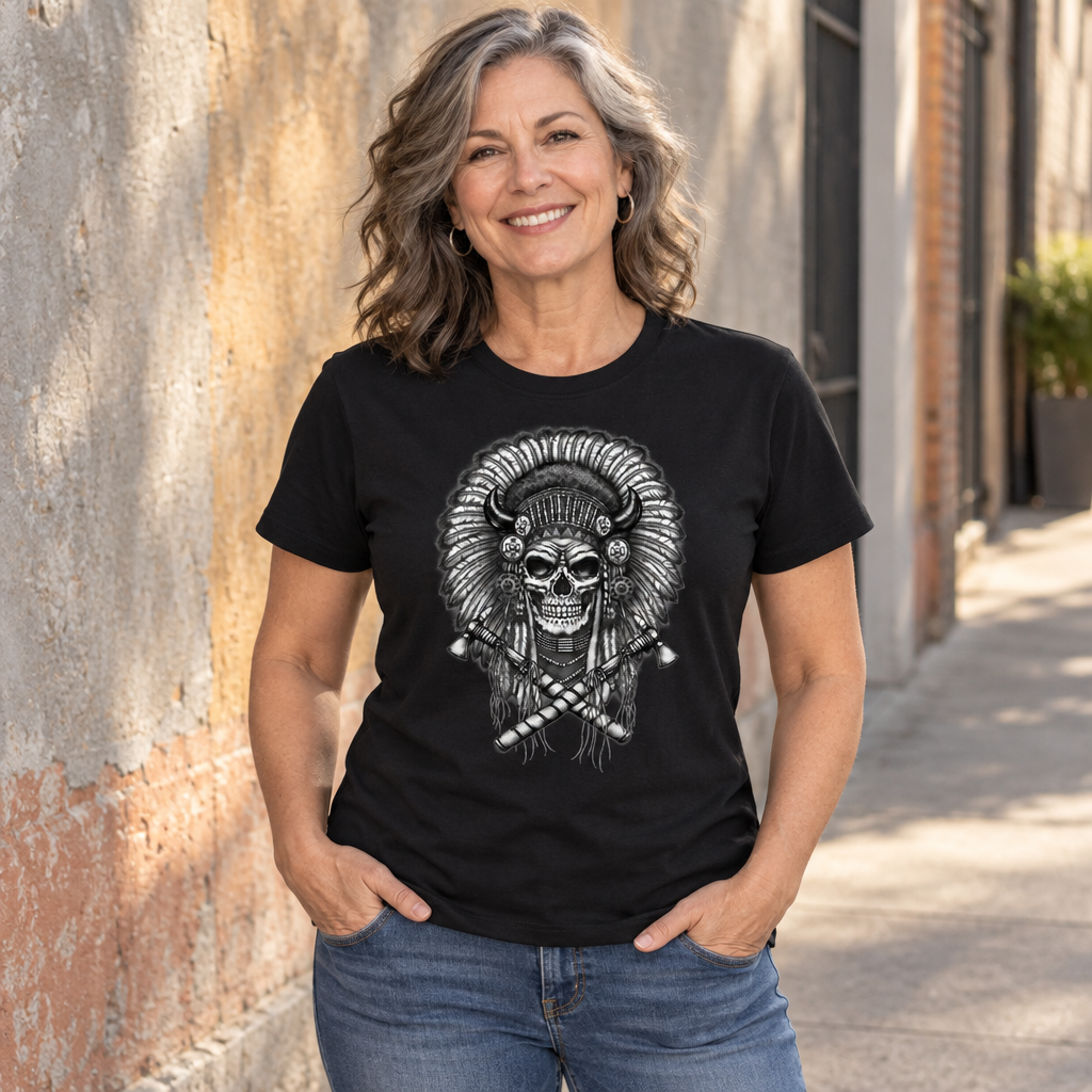 Feathered Skull and Crossed Bones — Black T-Shirt — lifestyle alt