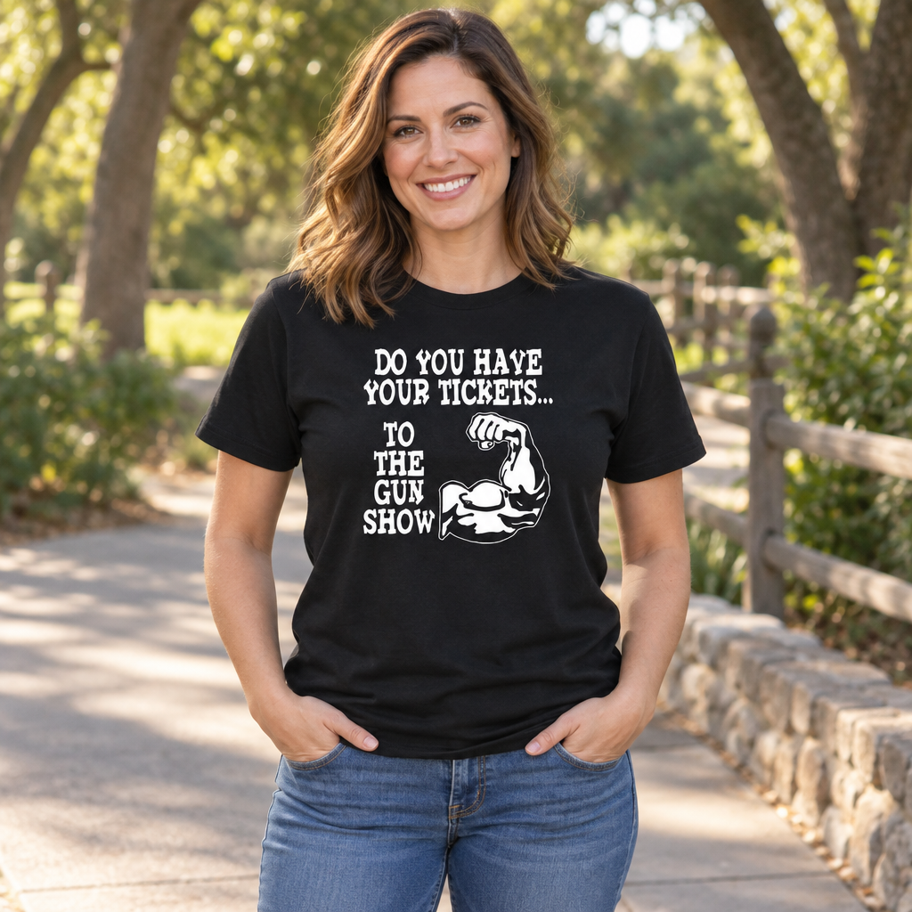 Tickets to the Gun Show — Black T-Shirt — lifestyle alt
