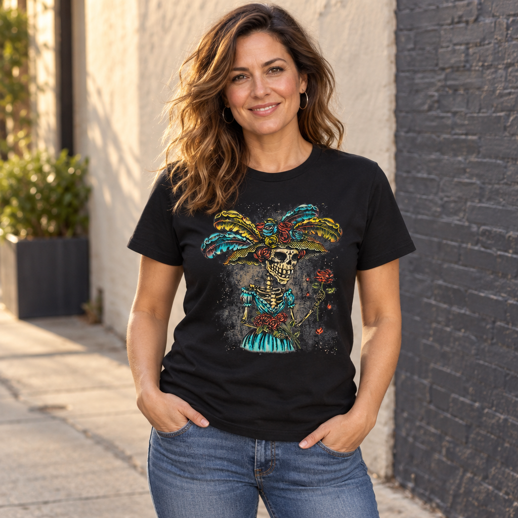 Colorful Ceremonial Skull — Black T-Shirt — lifestyle alt