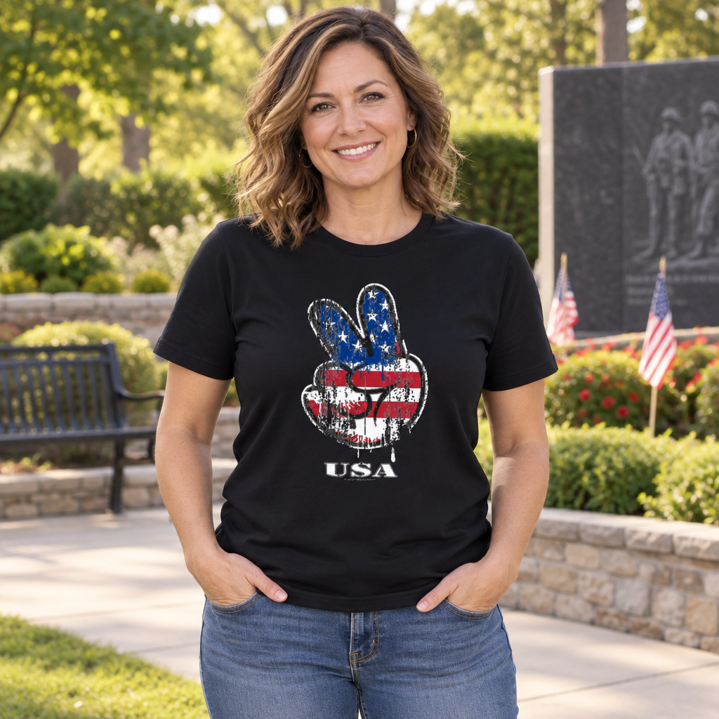 USA Peace Hand — Black T-Shirt — lifestyle alt