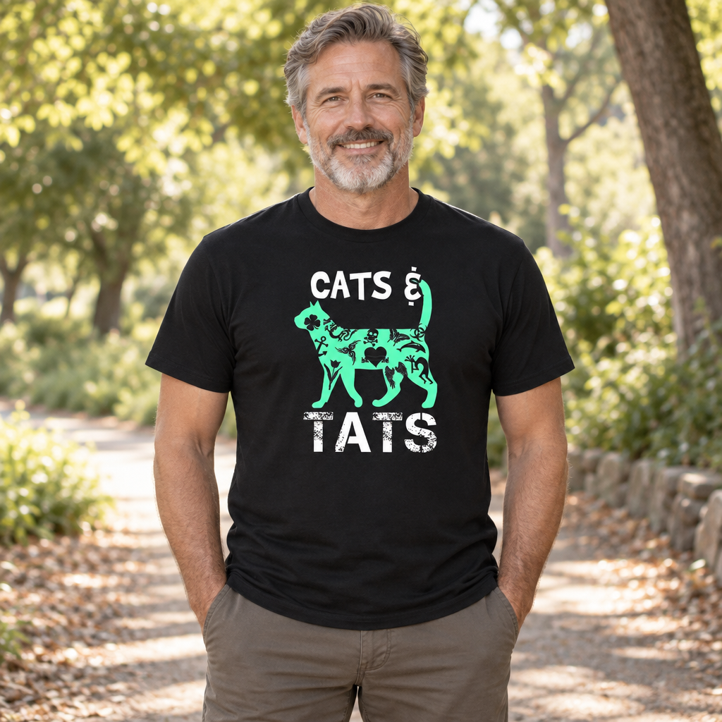 Cats and Tats — Black T-Shirt — lifestyle alt