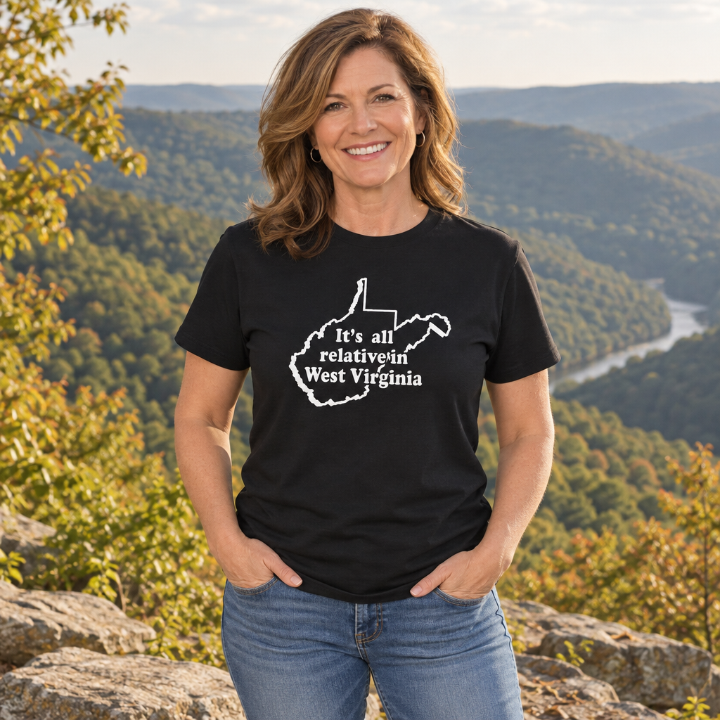 It's All Relative in West Virginia — Black T-Shirt — lifestyle alt