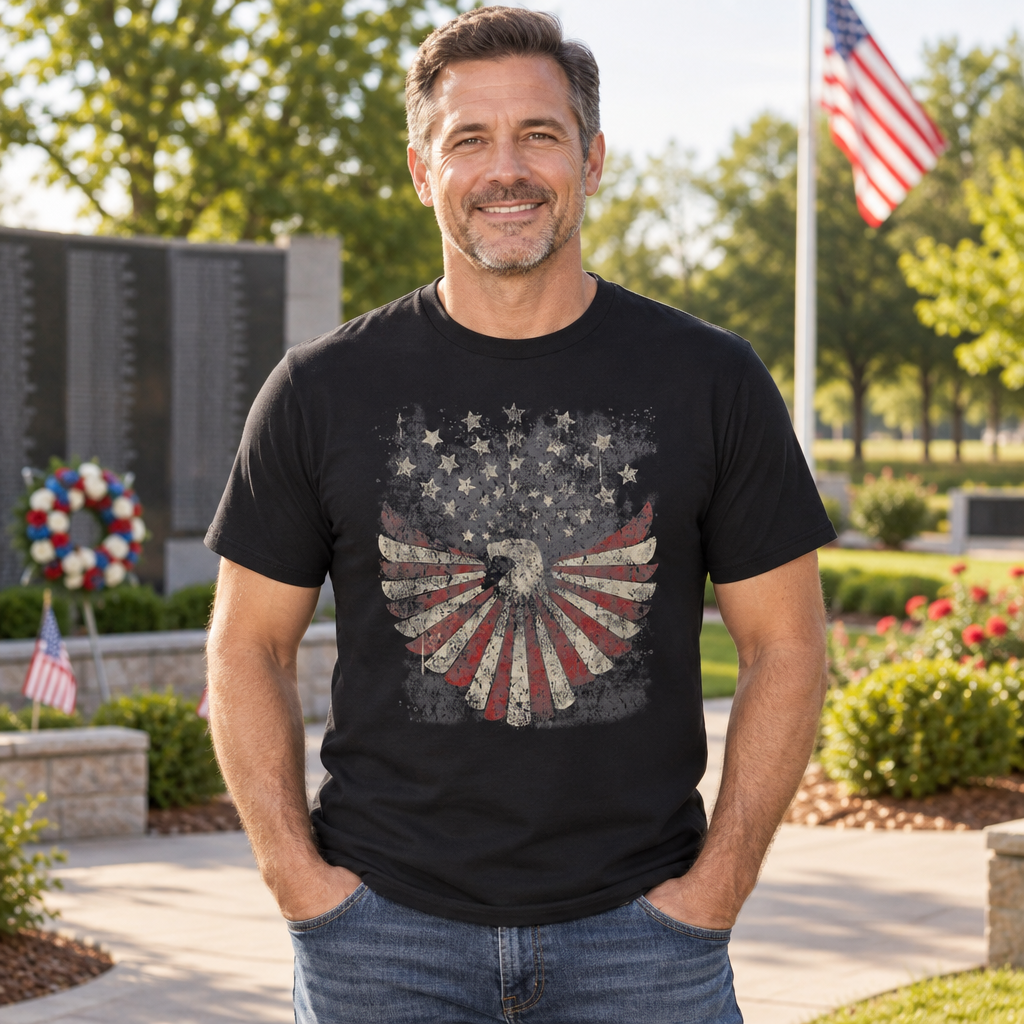 Vintage American Eagle Flag — Black T-Shirt — lifestyle alt