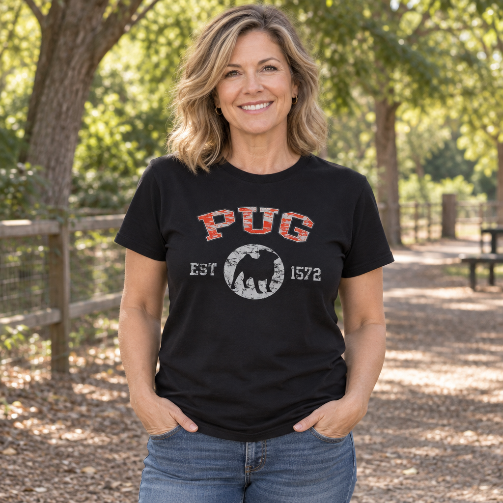 Pug Established 1572 — Black T-Shirt — lifestyle alt