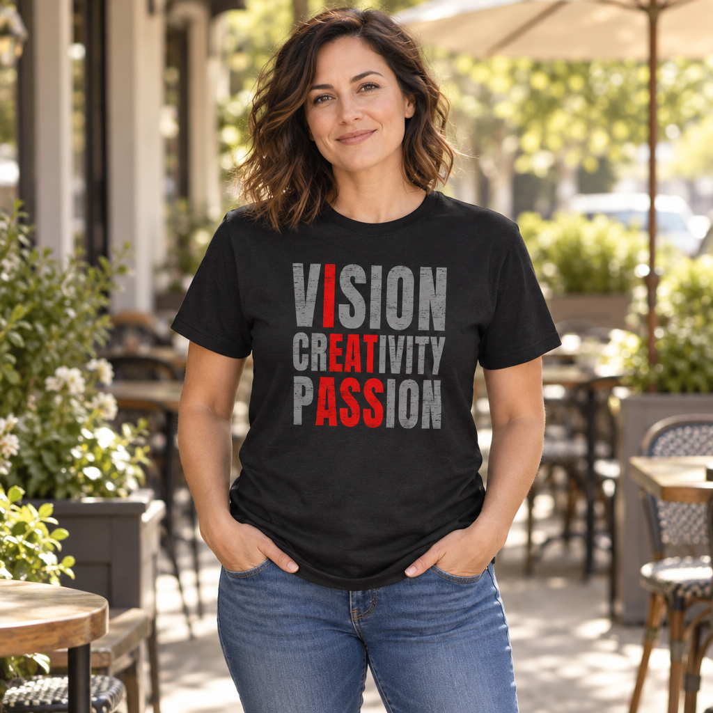 Vision Creativity Passion — Black T-Shirt — lifestyle alt