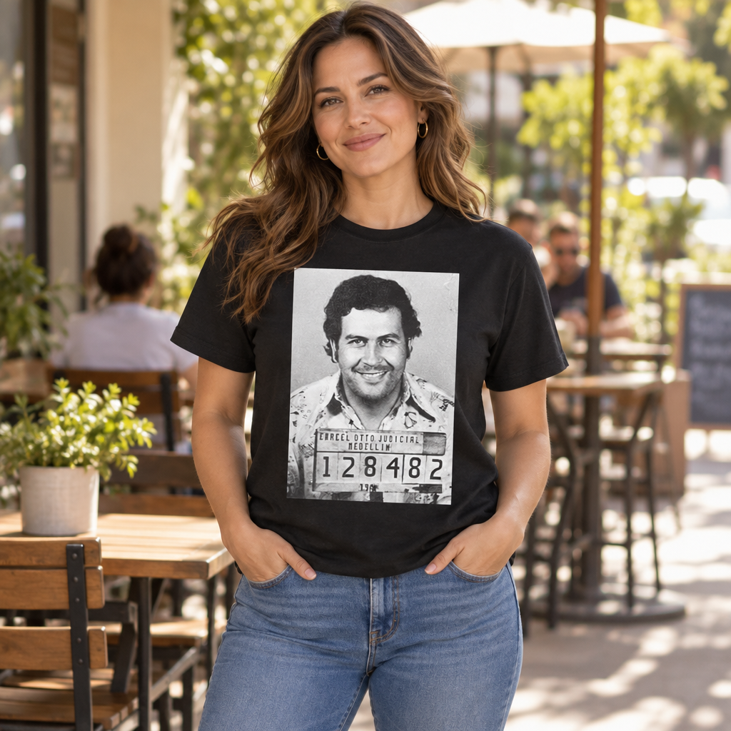 Pablo Escobar Portrait — Black T-Shirt — lifestyle alt