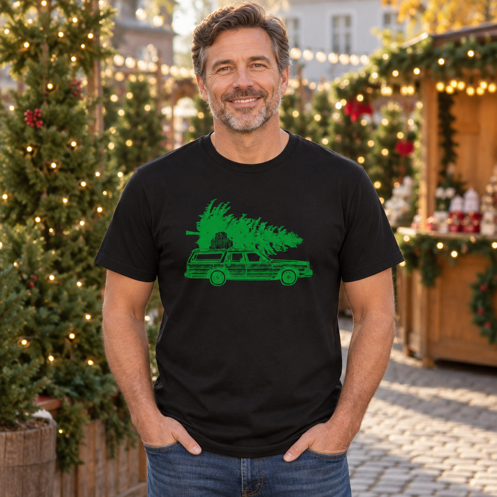 Griswold Station Wagon and Christmas Tree — Black T-Shirt — lifestyle alt