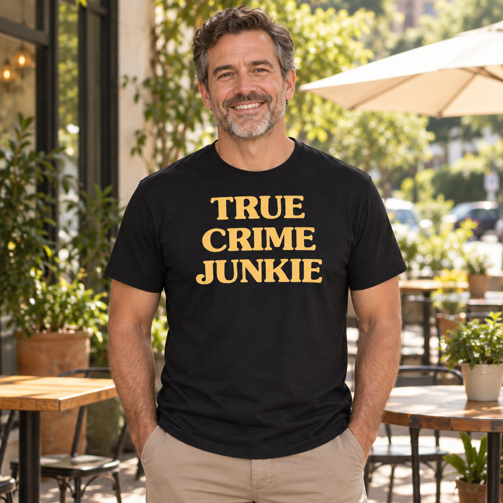 True Crime Podcast Junkie — Black T-Shirt — lifestyle alt