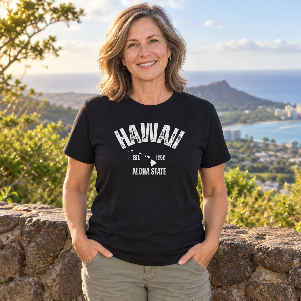Hawaii The Aloha State Est 1959 — Black T-Shirt — lifestyle alt