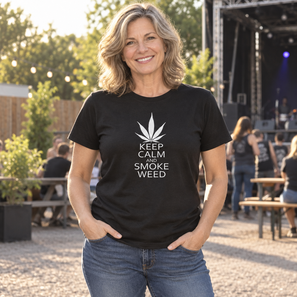 Keep Calm and Smoke Weed Graphic — Black T-Shirt — lifestyle alt