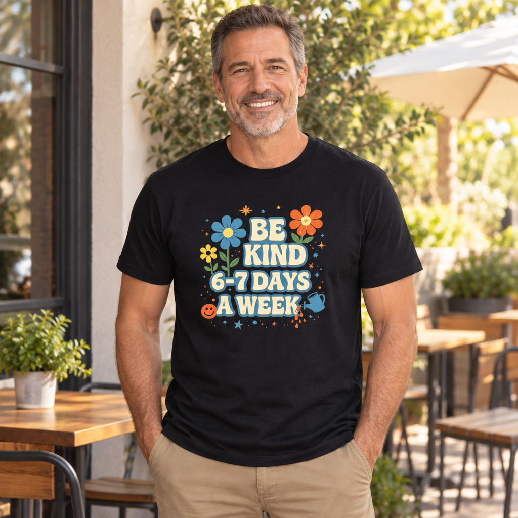 Be Kind Six to Seven Days a Week — Black T-Shirt — lifestyle alt