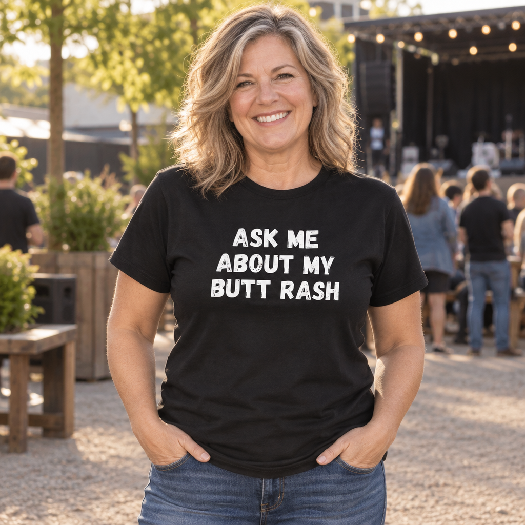 Ask Me About My Butt Rash Funny Graphic — Black T-Shirt — lifestyle alt