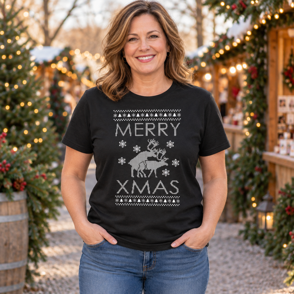 Hilarious Humping Reindeer Ugly Christmas Design — Black T-Shirt — lifestyle alt