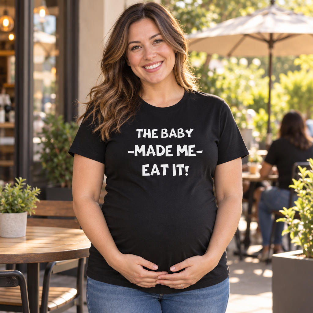 Baby Made Me Eat It Funny — Black T-Shirt — lifestyle alt